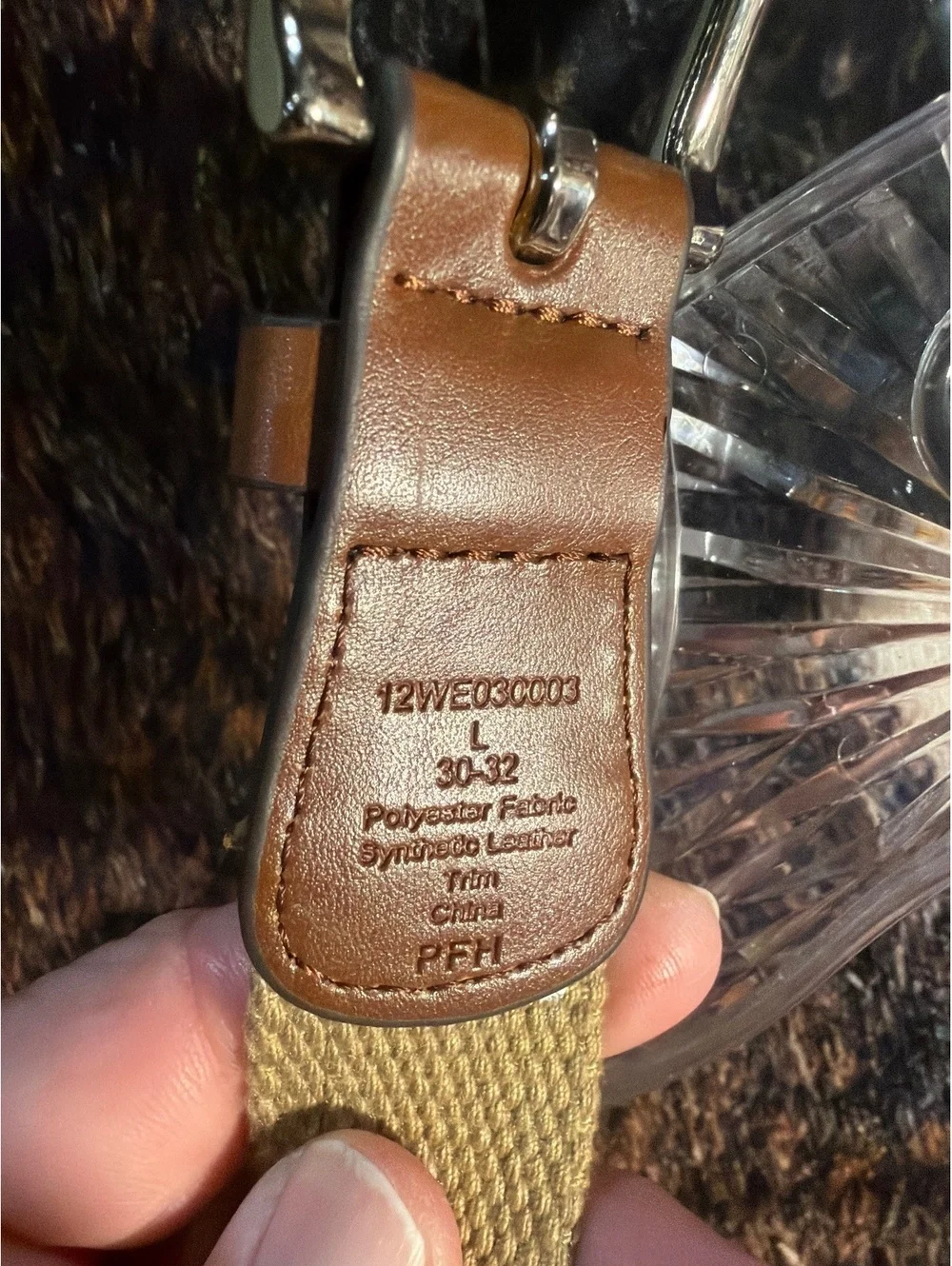 Baseball print Ribbon Large Brown Leather and Fabric Belt 30-32